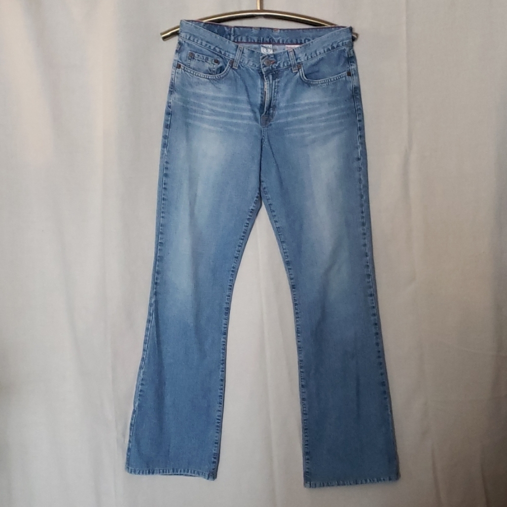 Lucky Brand Dungarees Whiskers Denim Light Wash Ombre Blue Jeans Straight 8/29